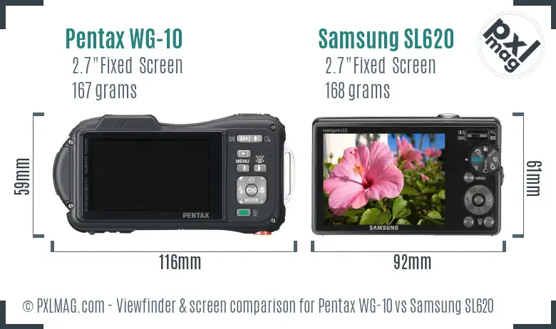 Pentax WG-10 vs Samsung SL620 Screen and Viewfinder comparison