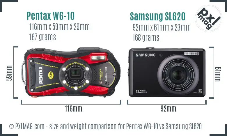 Pentax WG-10 vs Samsung SL620 size comparison