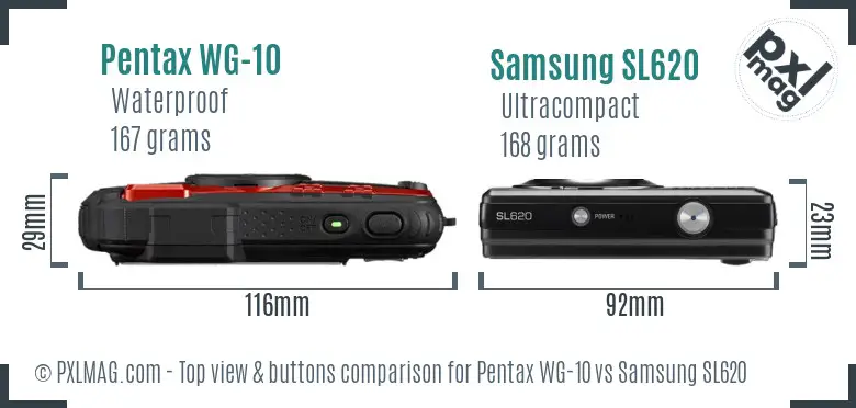 Pentax WG-10 vs Samsung SL620 top view buttons comparison