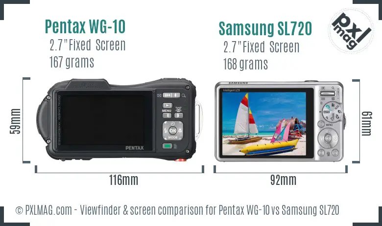 Pentax WG-10 vs Samsung SL720 Screen and Viewfinder comparison