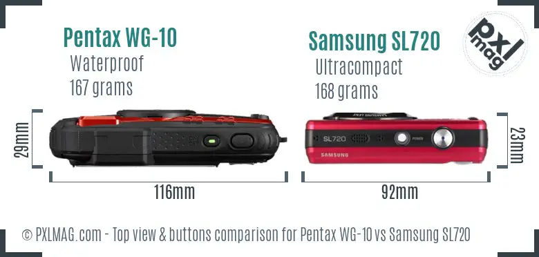 Pentax WG-10 vs Samsung SL720 top view buttons comparison