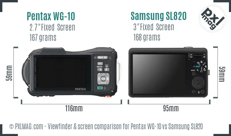 Pentax WG-10 vs Samsung SL820 Screen and Viewfinder comparison