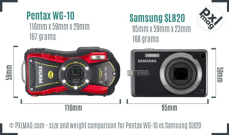 Pentax WG-10 vs Samsung SL820 size comparison