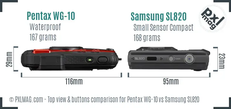 Pentax WG-10 vs Samsung SL820 top view buttons comparison