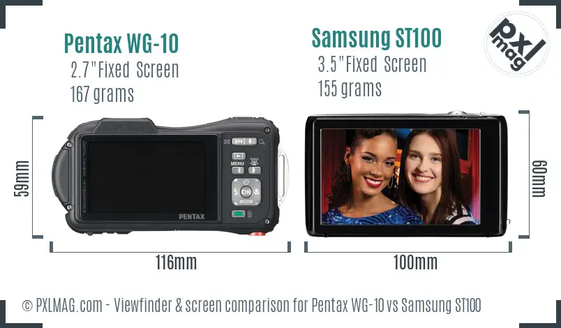 Pentax WG-10 vs Samsung ST100 Screen and Viewfinder comparison
