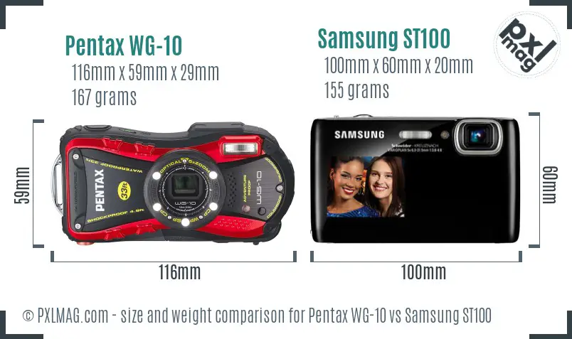 Pentax WG-10 vs Samsung ST100 size comparison