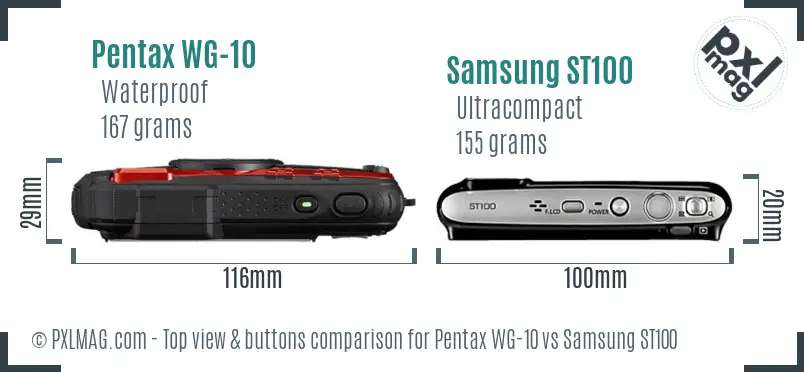 Pentax WG-10 vs Samsung ST100 top view buttons comparison