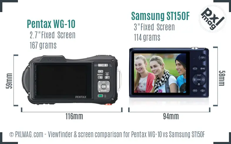 Pentax WG-10 vs Samsung ST150F Screen and Viewfinder comparison