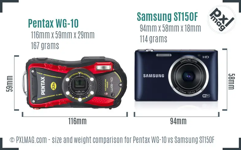Pentax WG-10 vs Samsung ST150F size comparison