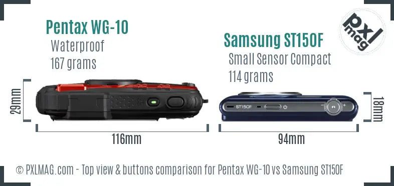 Pentax WG-10 vs Samsung ST150F top view buttons comparison