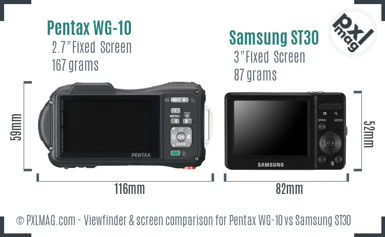 Pentax WG-10 vs Samsung ST30 Screen and Viewfinder comparison