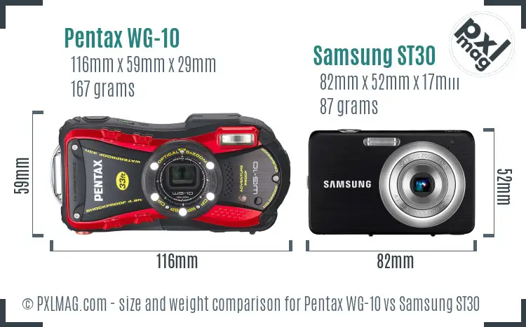 Pentax WG-10 vs Samsung ST30 size comparison