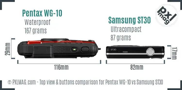 Pentax WG-10 vs Samsung ST30 top view buttons comparison