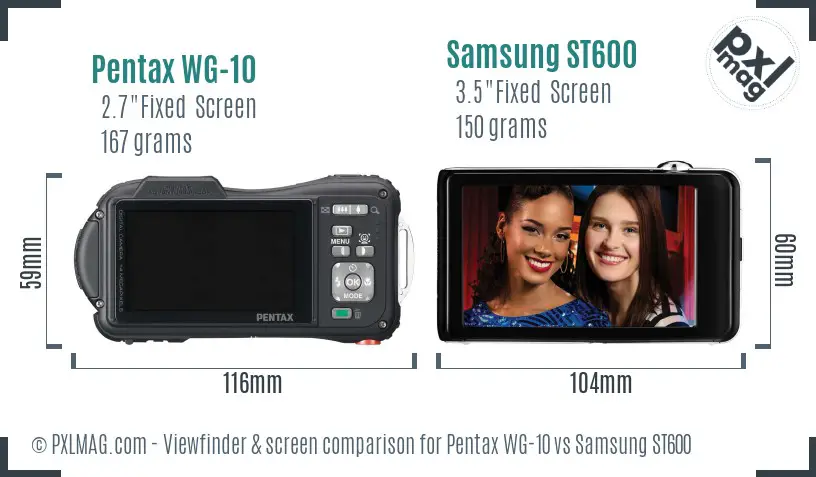 Pentax WG-10 vs Samsung ST600 Screen and Viewfinder comparison