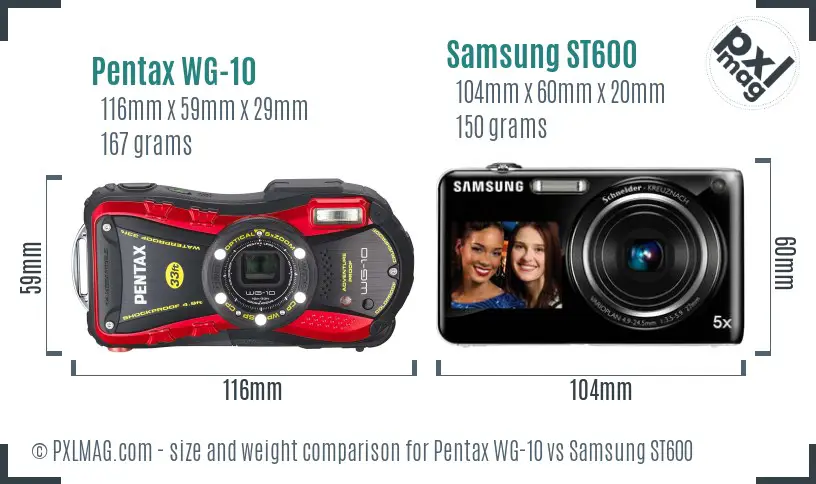 Pentax WG-10 vs Samsung ST600 size comparison