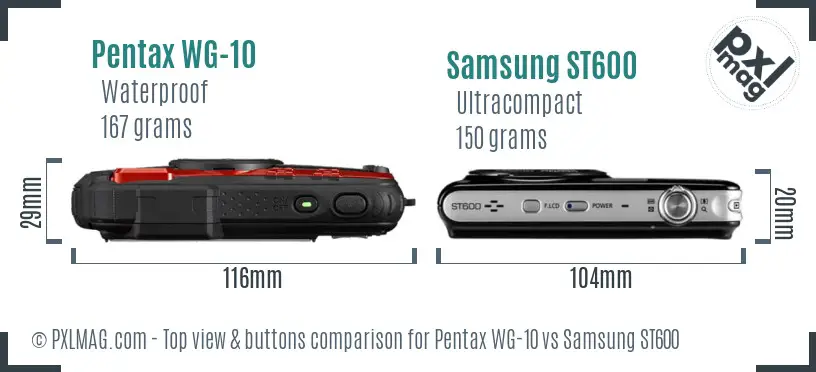 Pentax WG-10 vs Samsung ST600 top view buttons comparison