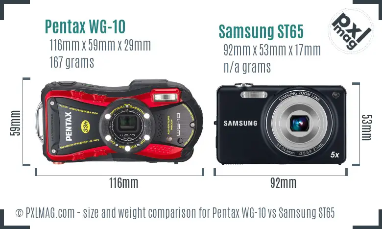 Pentax WG-10 vs Samsung ST65 size comparison Pentax WG-10 vs Samsung ST65 size comparison