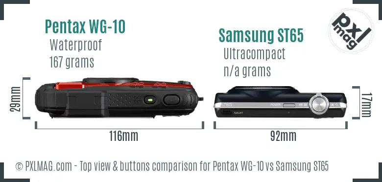 Pentax WG-10 vs Samsung ST65 top view buttons comparison Pentax WG-10 vs Samsung ST65 top view buttons comparison