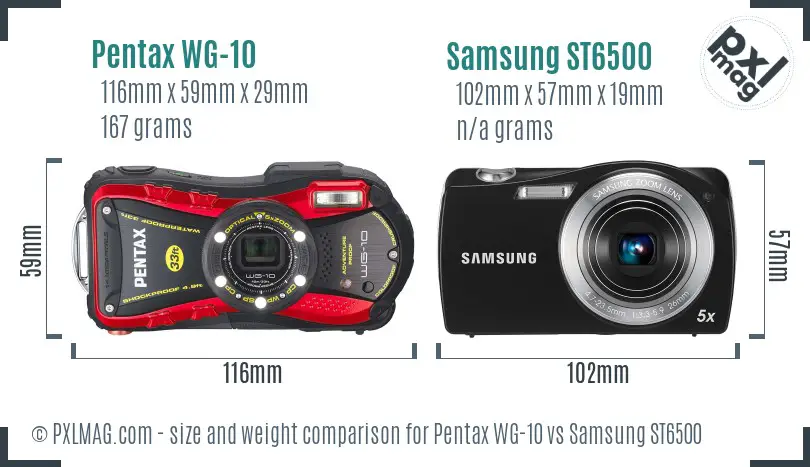 Pentax WG-10 vs Samsung ST6500 size comparison Pentax WG-10 vs Samsung ST6500 size comparison