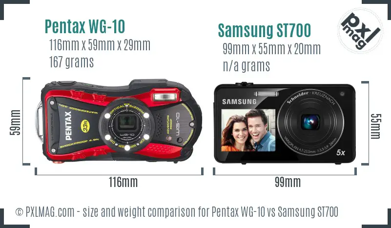 Pentax WG-10 vs Samsung ST700 size comparison