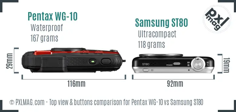 Pentax WG-10 vs Samsung ST80 top view buttons comparison