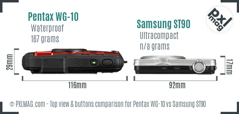 Pentax WG-10 vs Samsung ST90 top view buttons comparison