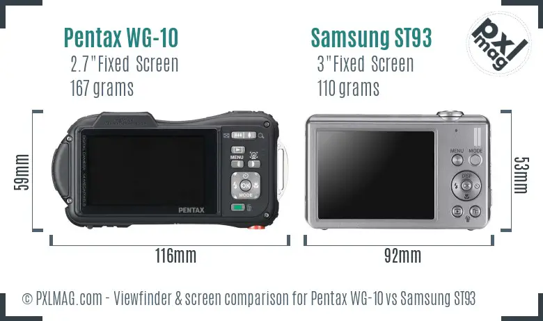 Pentax WG-10 vs Samsung ST93 Screen and Viewfinder comparison