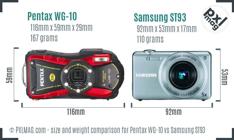 Pentax WG-10 vs Samsung ST93 size comparison