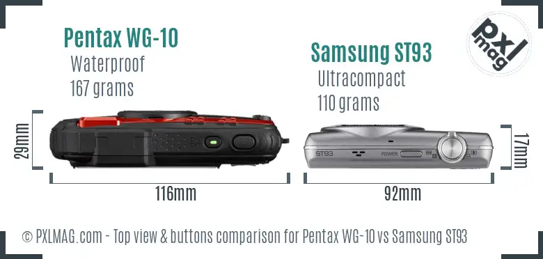 Pentax WG-10 vs Samsung ST93 top view buttons comparison