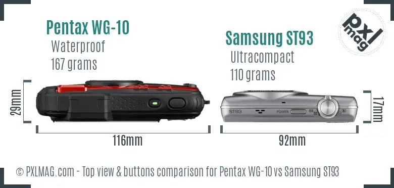 Pentax WG-10 vs Samsung ST93 top view buttons comparison Pentax WG-10 vs Samsung ST93 top view buttons comparison