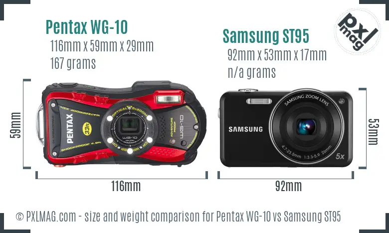 Pentax WG-10 vs Samsung ST95 size comparison