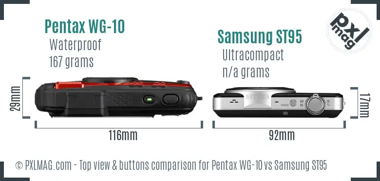 Pentax WG-10 vs Samsung ST95 top view buttons comparison