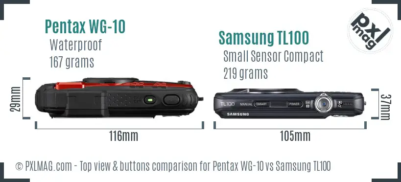 Pentax WG-10 vs Samsung TL100 top view buttons comparison