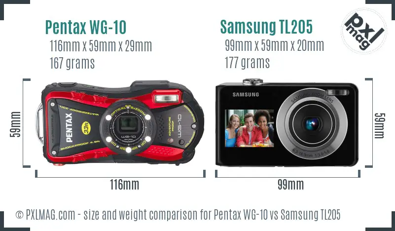 Pentax WG-10 vs Samsung TL205 size comparison