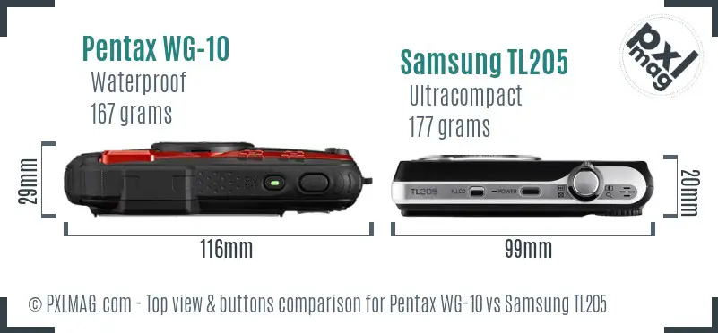 Pentax WG-10 vs Samsung TL205 top view buttons comparison