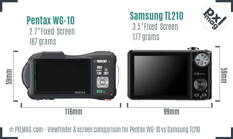 Pentax WG-10 vs Samsung TL210 Screen and Viewfinder comparison