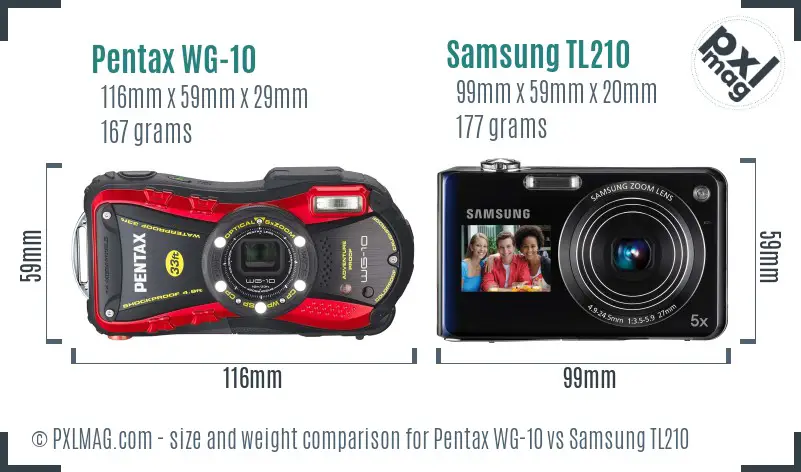 Pentax WG-10 vs Samsung TL210 size comparison