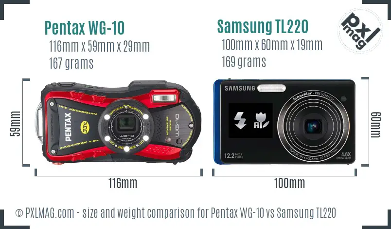 Pentax WG-10 vs Samsung TL220 size comparison