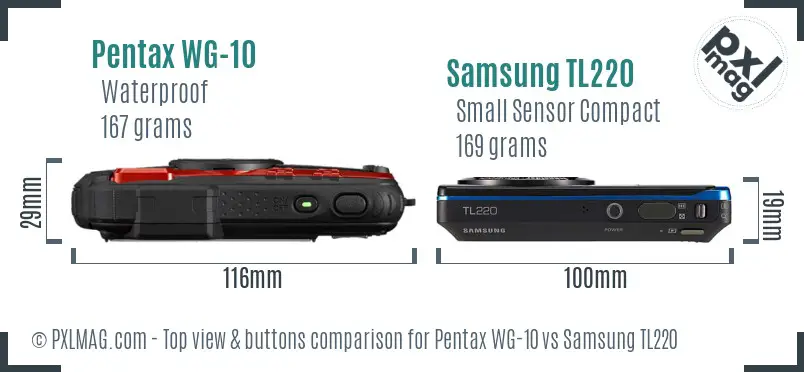 Pentax WG-10 vs Samsung TL220 top view buttons comparison