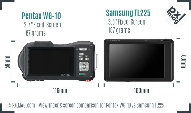 Pentax WG-10 vs Samsung TL225 Screen and Viewfinder comparison