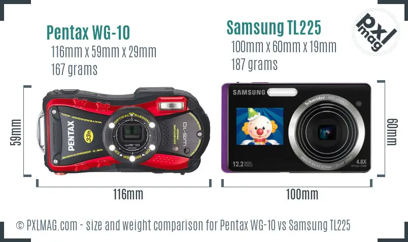 Pentax WG-10 vs Samsung TL225 size comparison