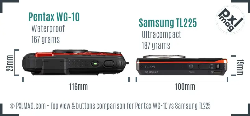 Pentax WG-10 vs Samsung TL225 top view buttons comparison