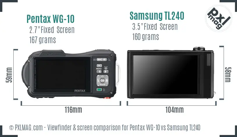 Pentax WG-10 vs Samsung TL240 Screen and Viewfinder comparison
