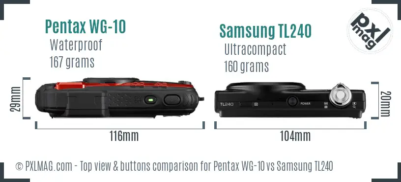 Pentax WG-10 vs Samsung TL240 top view buttons comparison