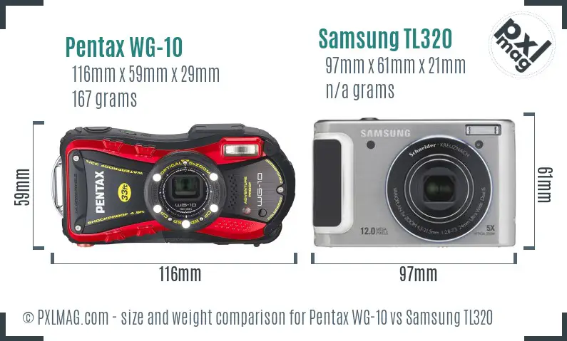 Pentax WG-10 vs Samsung TL320 size comparison Pentax WG-10 vs Samsung TL320 size comparison