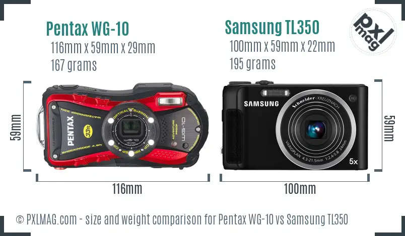 Pentax WG-10 vs Samsung TL350 size comparison