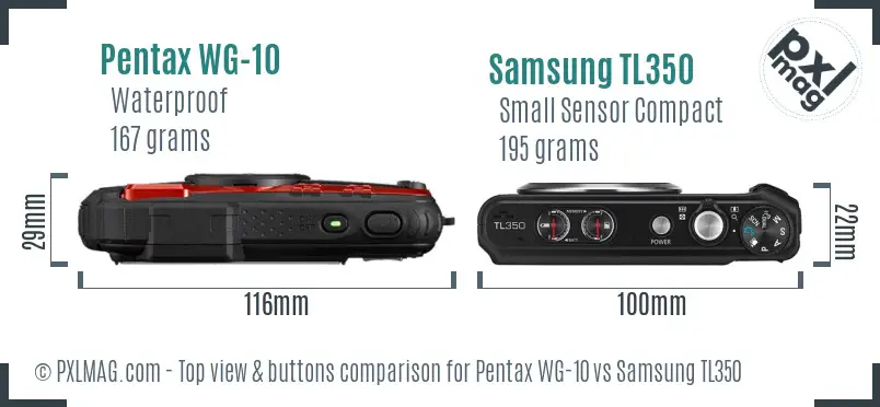 Pentax WG-10 vs Samsung TL350 top view buttons comparison