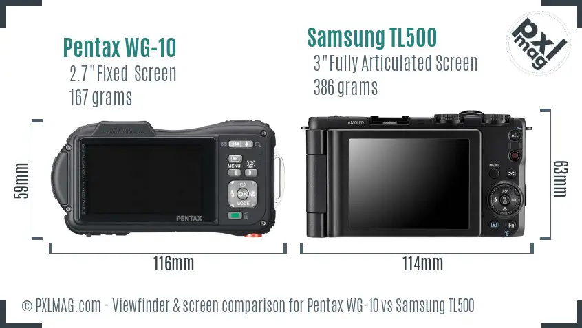 Pentax WG-10 vs Samsung TL500 Screen and Viewfinder comparison