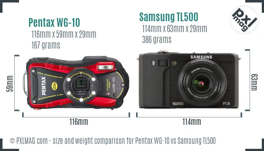 Pentax WG-10 vs Samsung TL500 size comparison