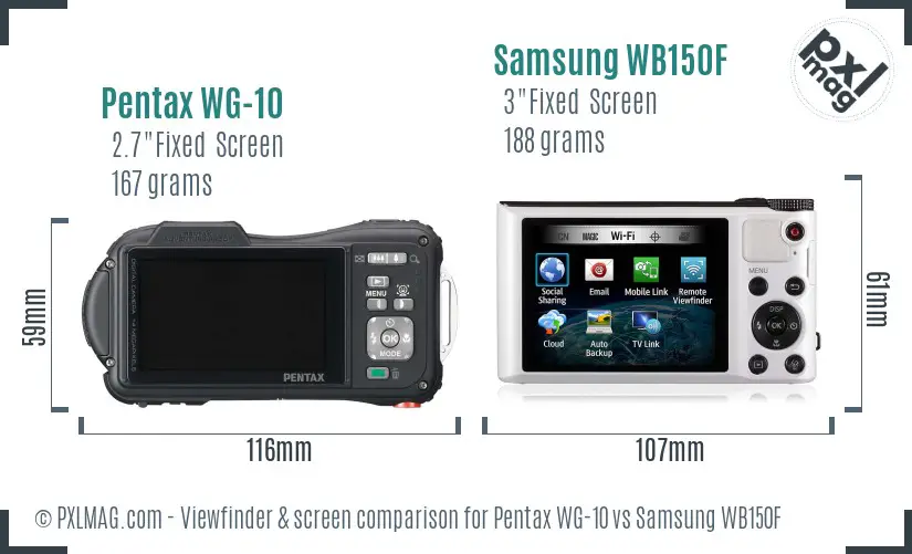 Pentax WG-10 vs Samsung WB150F Screen and Viewfinder comparison